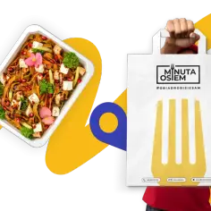 Pyszna dieta pudełkowa Koszalin od Minuta Osiem. Danie z makaronem, kurczakiem i fetą.