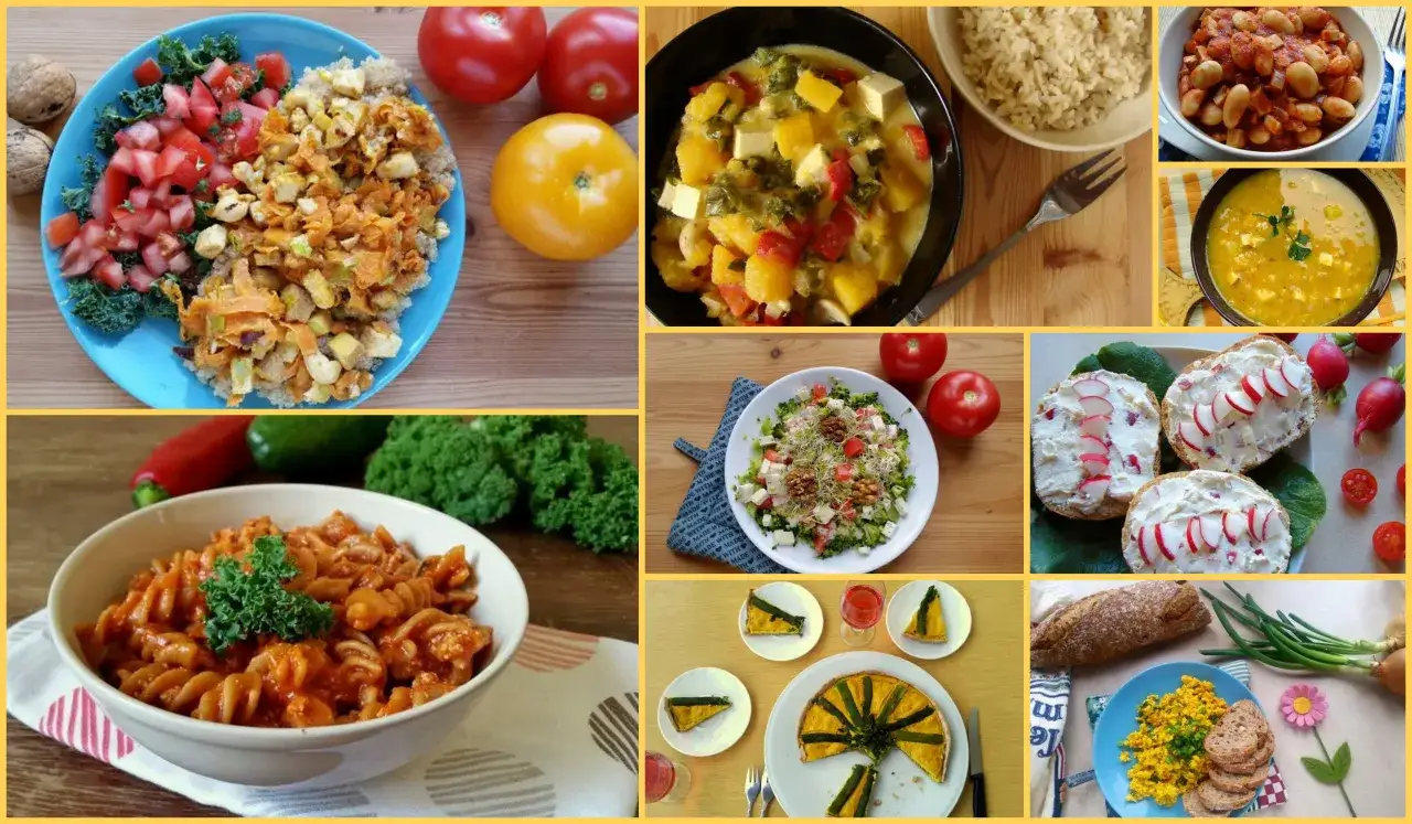 Tofu na śniadanie: jajecznica z tofu, sałatka z tofu, curry z tofu i fasolka w sosie. Pyszne i zdrowe posiłki.
